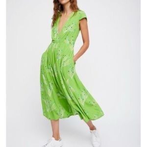 Free People Green‎ Floral Women's Dress Sz 4